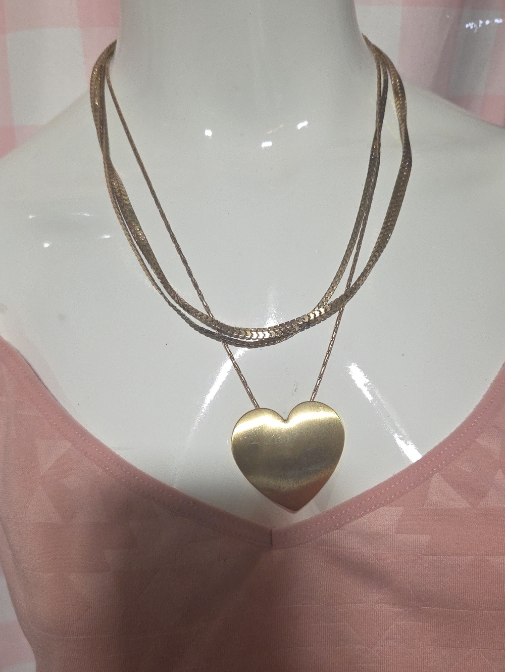 Gold Heart Pendant Multi-Chain Necklace - Women's Jewelry
